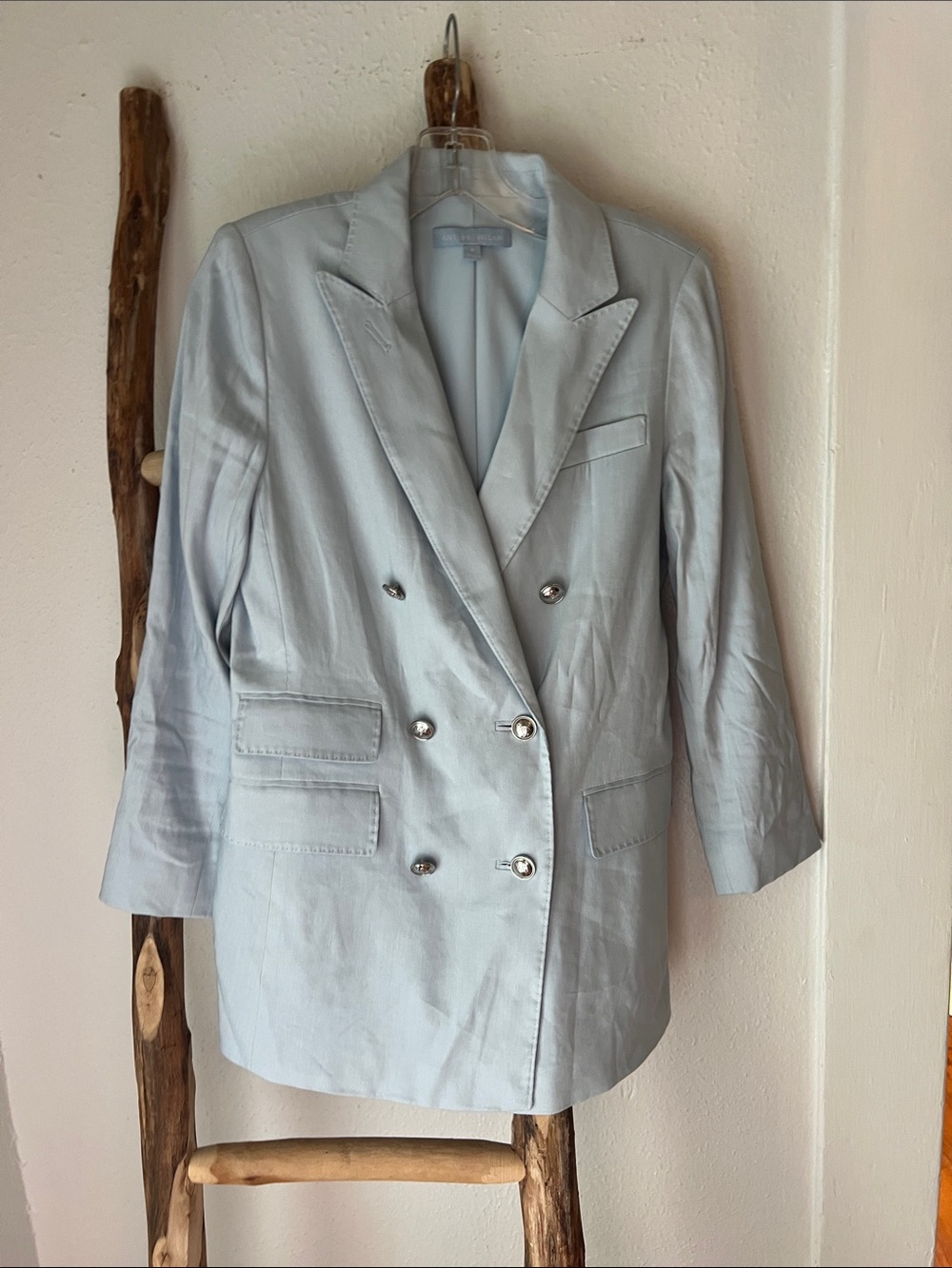ANTONIO MELANI Pale Blue Double-Breasted Structured Tailored Blazer Size 6